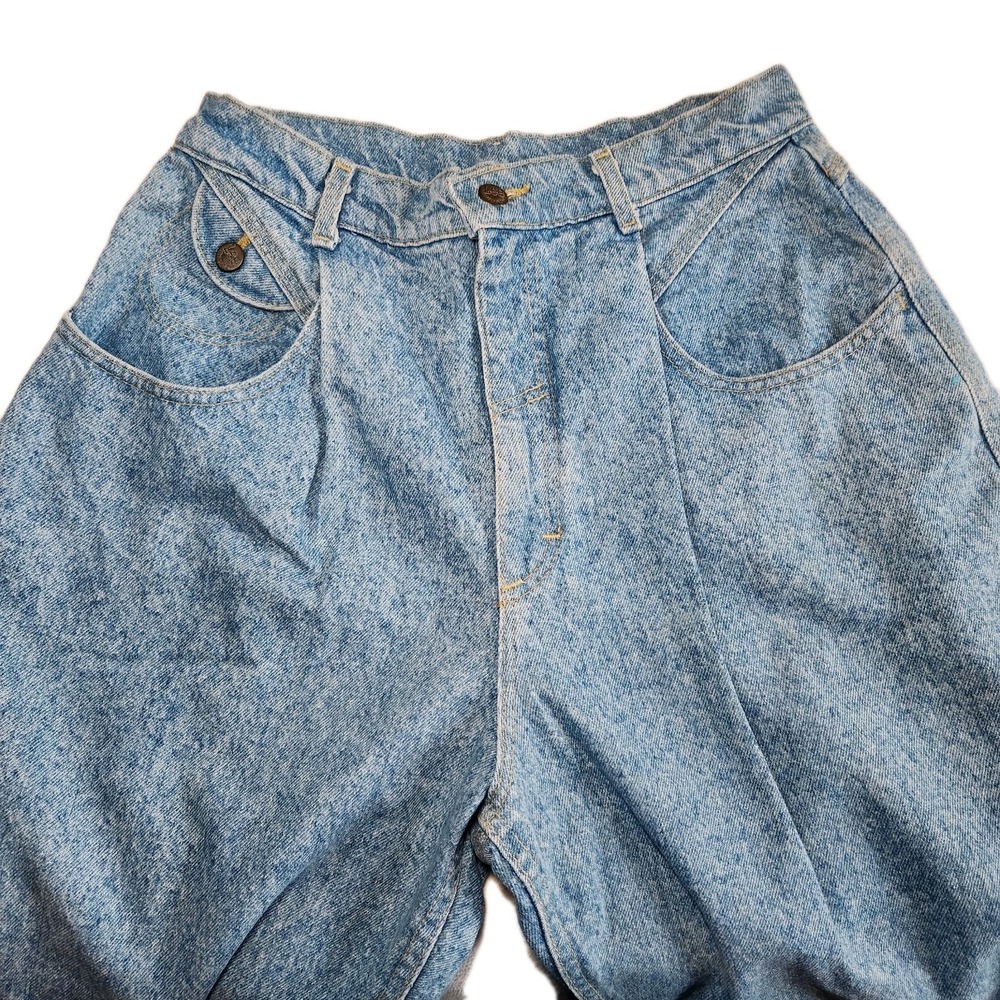 NEW VINTAGE LEE Mom Jeans Womens 14 Petite Baggy Taper Pleat Stone Acid Wash